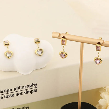 1 Pair Simple Style Heart Shape Stainless Steel Drop Earrings