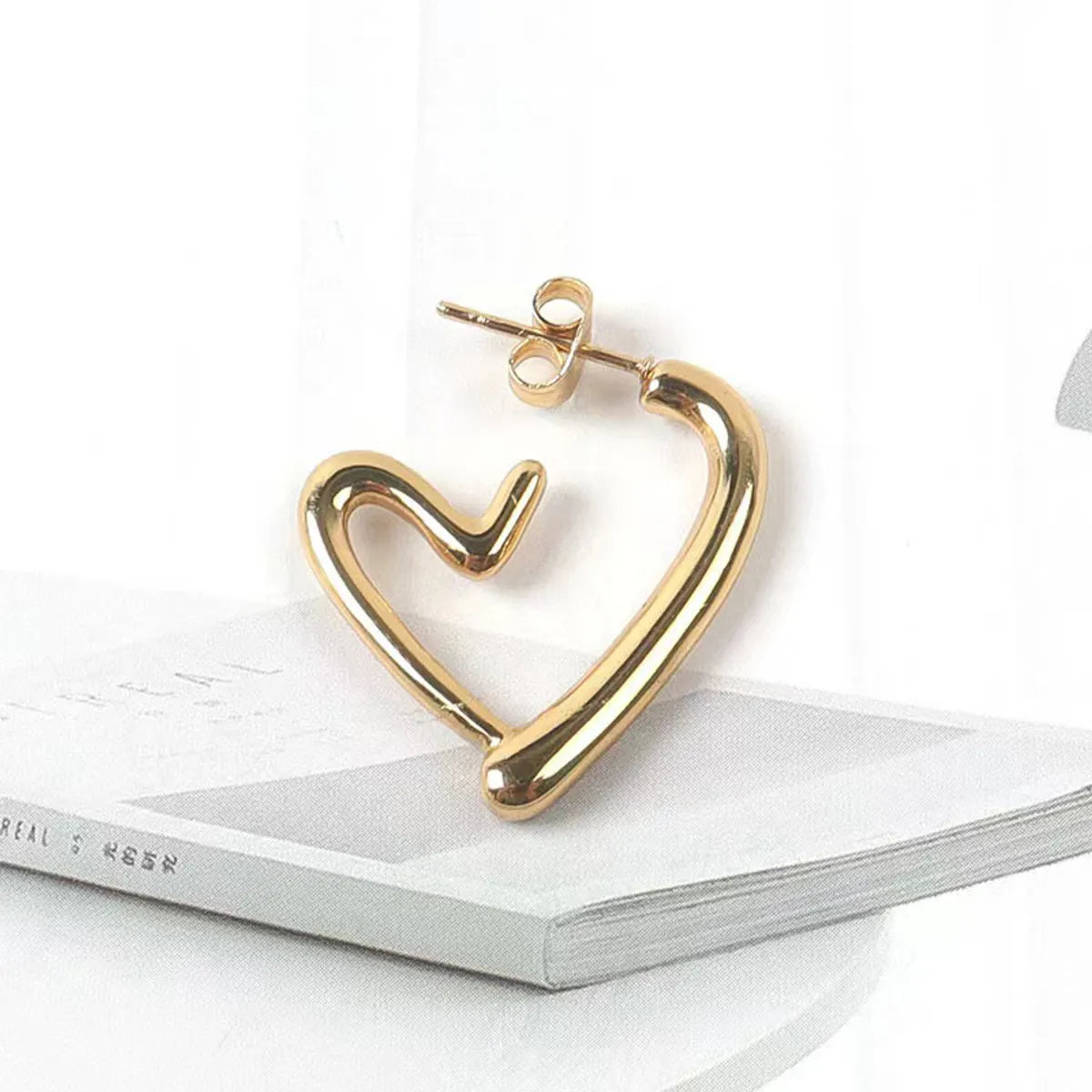 1 Pair Simple Style Heart Shape Stainless Steel Gold Plated Ear Studs