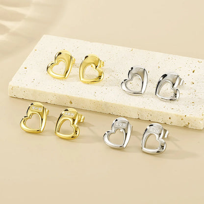 1 Pair Simple Style Heart Shape Stainless Steel Gold Plated Ear Studs