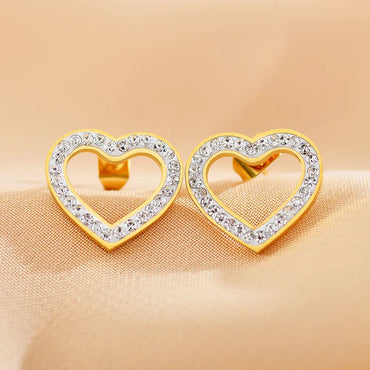 1 Pair Simple Style Heart Shape Inlay Stainless Steel Zircon Gold Plated Ear Studs