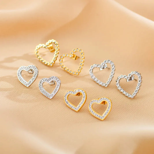 1 Pair Simple Style Heart Shape Inlay Stainless Steel Zircon Gold Plated Ear Studs