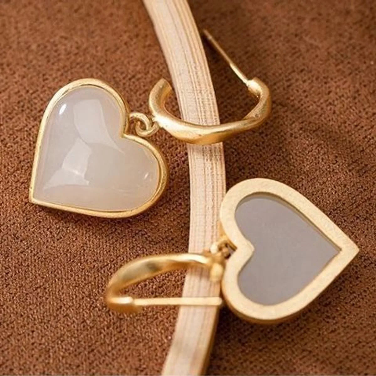 1 Pair Simple Style Heart Shape Sterling Silver Inlay Hetian Jade Drop Earrings