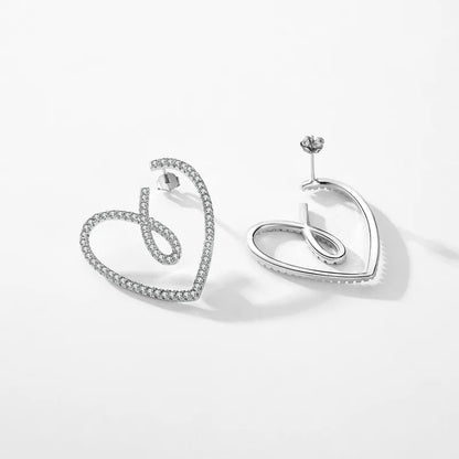 1 Pair Simple Style Heart Shape Sterling Silver Inlay Zircon Ear Studs