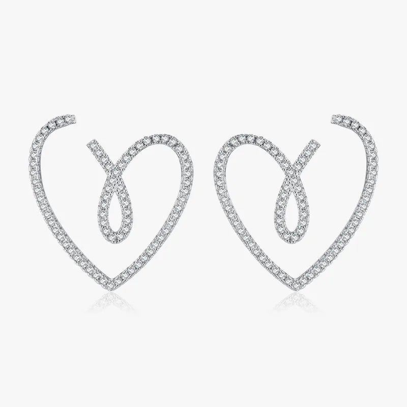 1 Pair Simple Style Heart Shape Sterling Silver Inlay Zircon Ear Studs