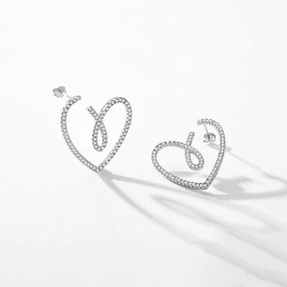 1 Pair Simple Style Heart Shape Sterling Silver Inlay Zircon Ear Studs