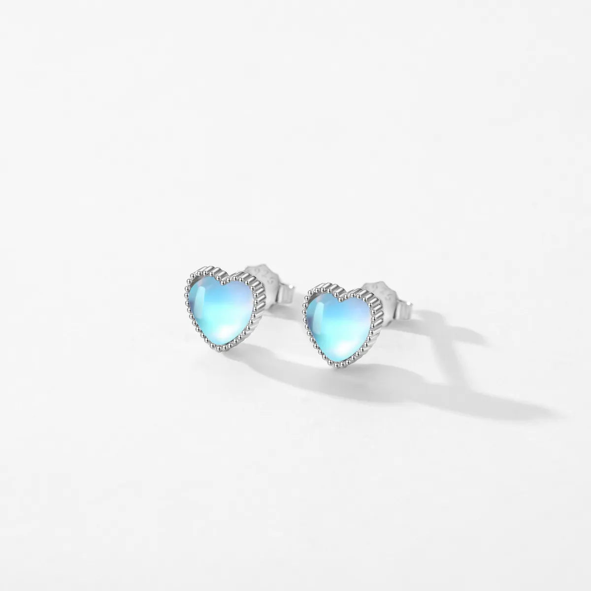 1 Pair Simple Style Heart Shape Sterling Silver Plating Inlay Natural Stone Rhodium Plated Earrings Ear Studs