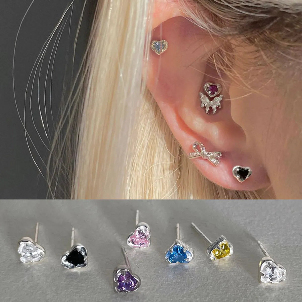 1 Pair Simple Style Heart Shape Plating Inlay Copper Zircon Ear Studs