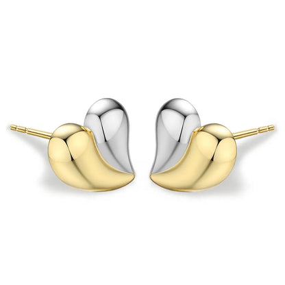 1 Pair Simple Style Heart Shape Sterling Silver White Gold Plated Gold Plated Ear Studs