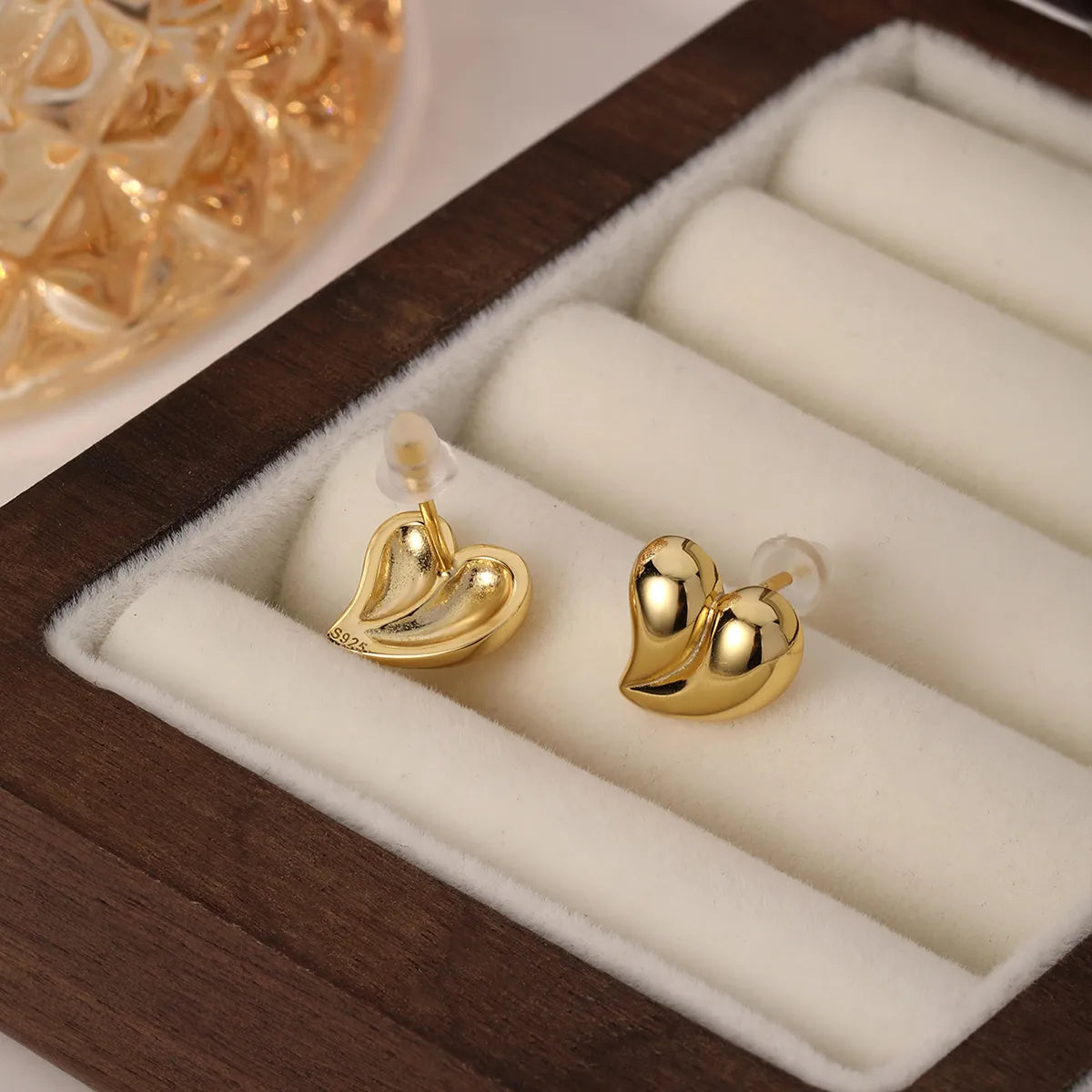 1 Pair Simple Style Heart Shape Sterling Silver White Gold Plated Gold Plated Ear Studs