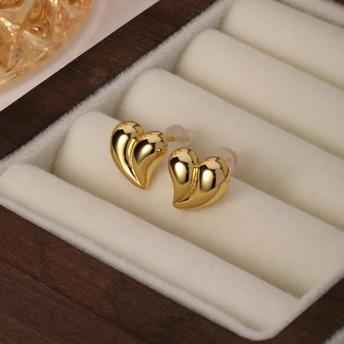 1 Pair Simple Style Heart Shape Sterling Silver White Gold Plated Gold Plated Ear Studs