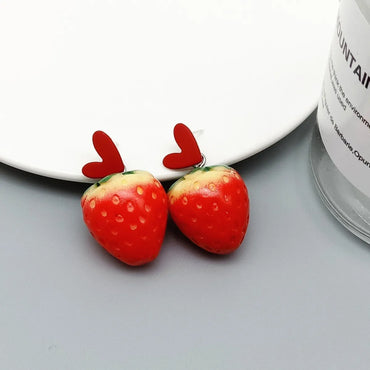 1 Pair Simple Style Heart Shape Strawberry Resin Metal Valentine'S Day Women'S Drop Earrings