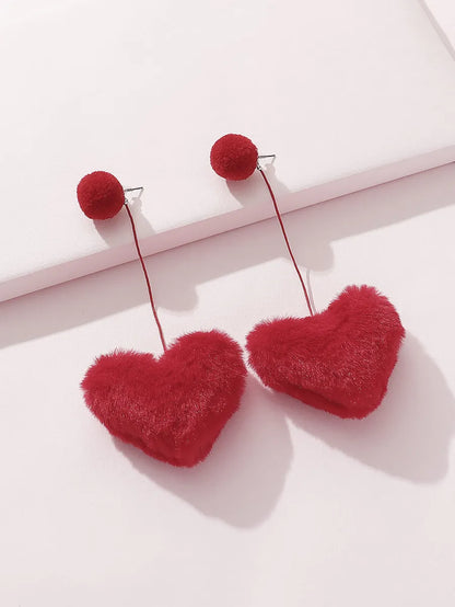 1 Pair Simple Style Heart Shape Synthetic Fibre Drop Earrings