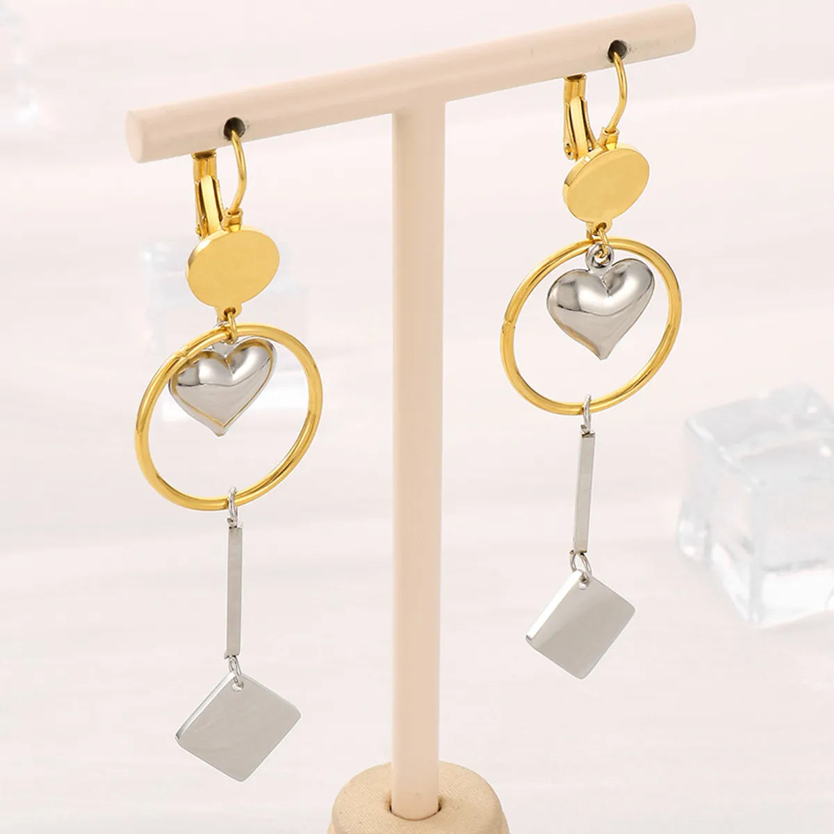 1 Pair Simple Style Heart Shape Titanium Steel 18k Gold Plated Drop Earrings