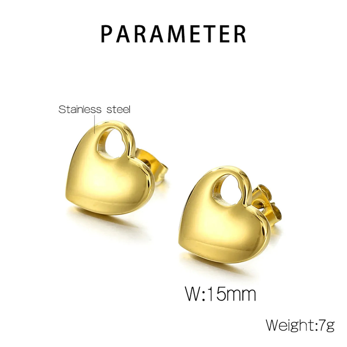 1 Pair Simple Style Heart Shape Titanium Steel Gold Plated Ear Studs