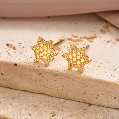 1 Pair Simple Style Hexagon Cross Crown Plating Stainless Steel 14k Gold Plated Ear Studs