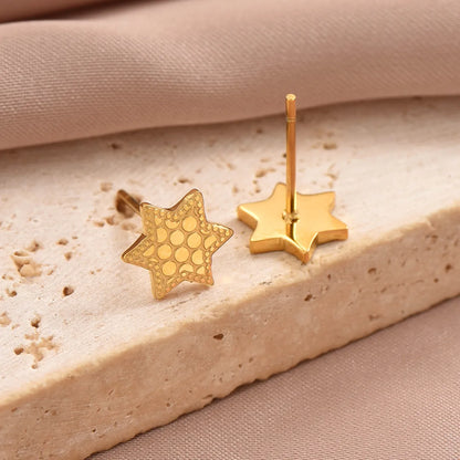 1 Pair Simple Style Hexagon Cross Crown Plating Stainless Steel 14k Gold Plated Ear Studs