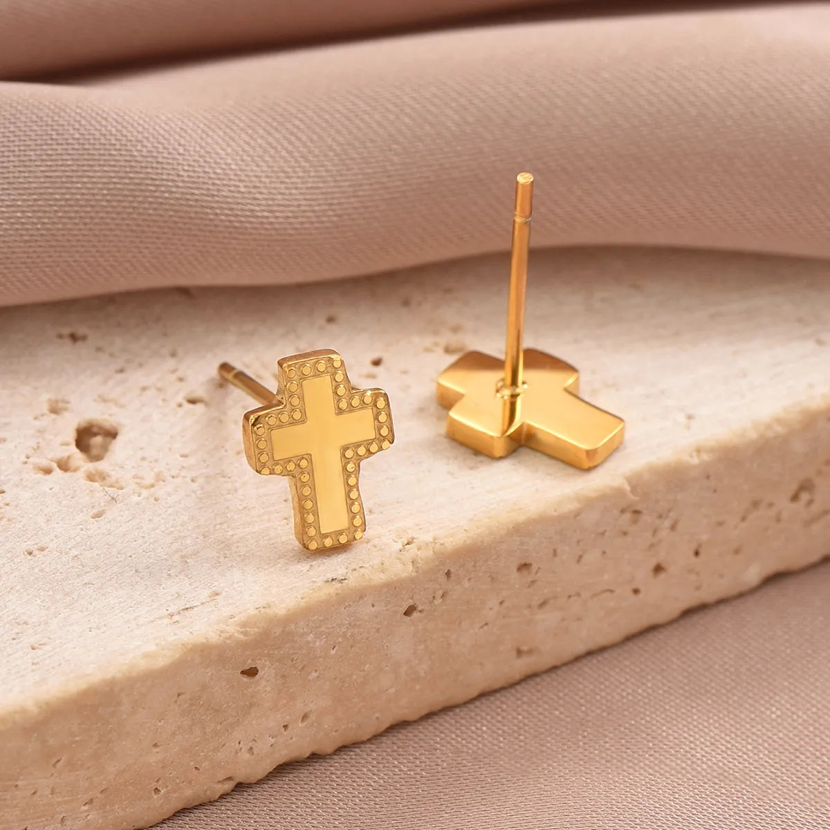 1 Pair Simple Style Hexagon Cross Crown Plating Stainless Steel 14k Gold Plated Ear Studs