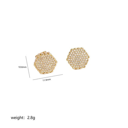 1 Pair Simple Style Hexagon Cross Plating Inlay Copper Zircon 18k Gold Plated Ear Studs