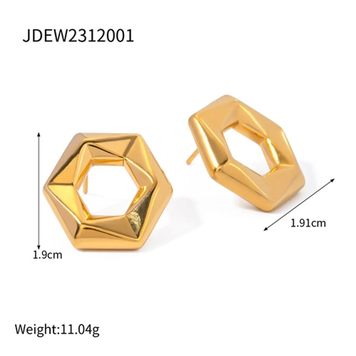 1 Pair Simple Style Hexagon Plating Stainless Steel 18k Gold Plated Ear Studs