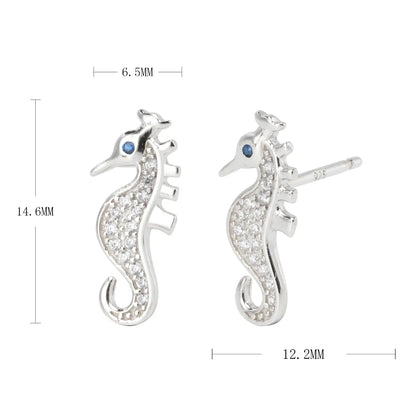 1 Pair Simple Style Hippocampus Inlay Sterling Silver Rhinestones Ear Studs