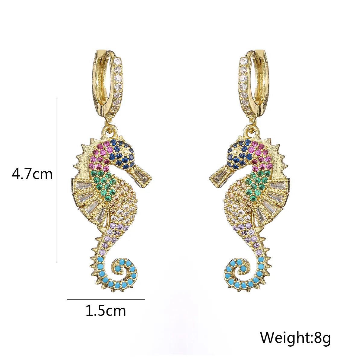 1 Pair Simple Style Hippocampus Plating Inlay Copper Zircon 18k Gold Plated Drop Earrings