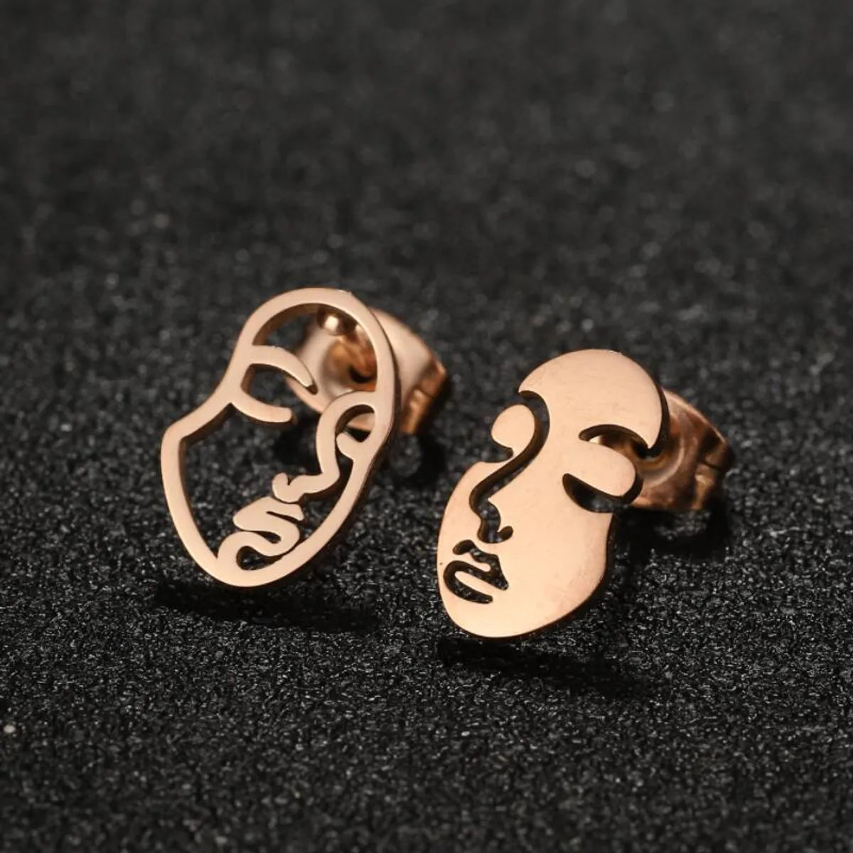 1 Pair Simple Style Human Face Asymmetrical Plating Hollow Out Stainless Steel Ear Studs