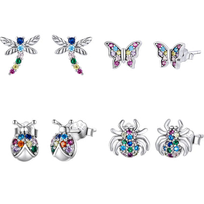 1 Pair Simple Style Insect Sterling Silver Inlay Gem Ear Studs