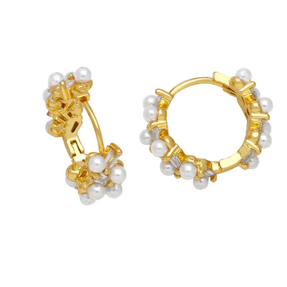 1 Pair Simple Style Irregular Circle Plating Inlay Copper Beads Zircon 18k Gold Plated Earrings