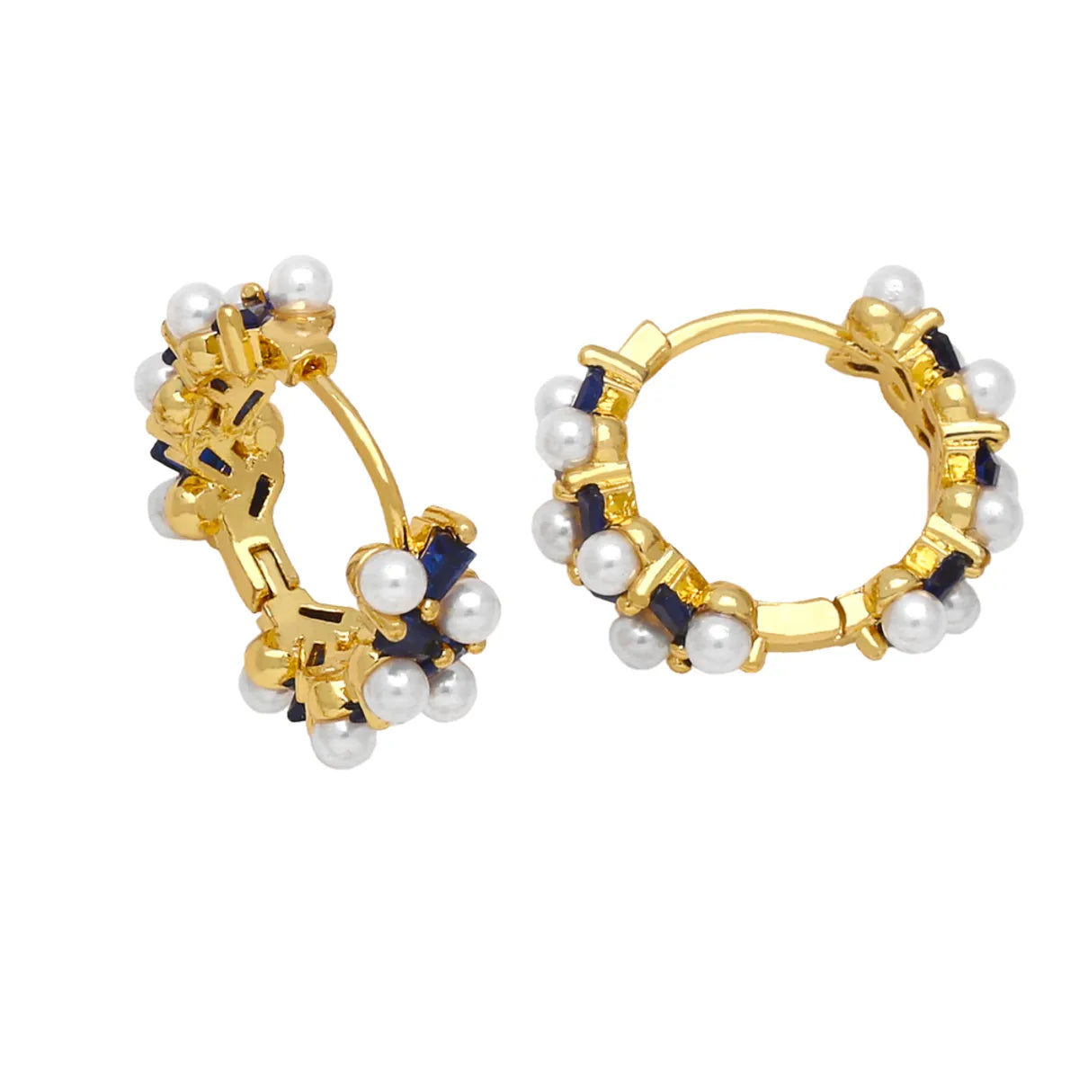 1 Pair Simple Style Irregular Circle Plating Inlay Copper Beads Zircon 18k Gold Plated Earrings