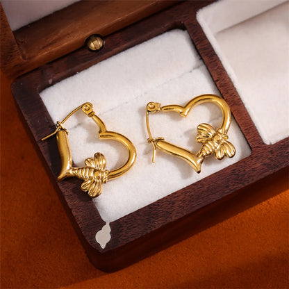 1 Pair Simple Style Irregular Heart Shape Bee Plating Stainless Steel 18k Gold Plated Ear Studs