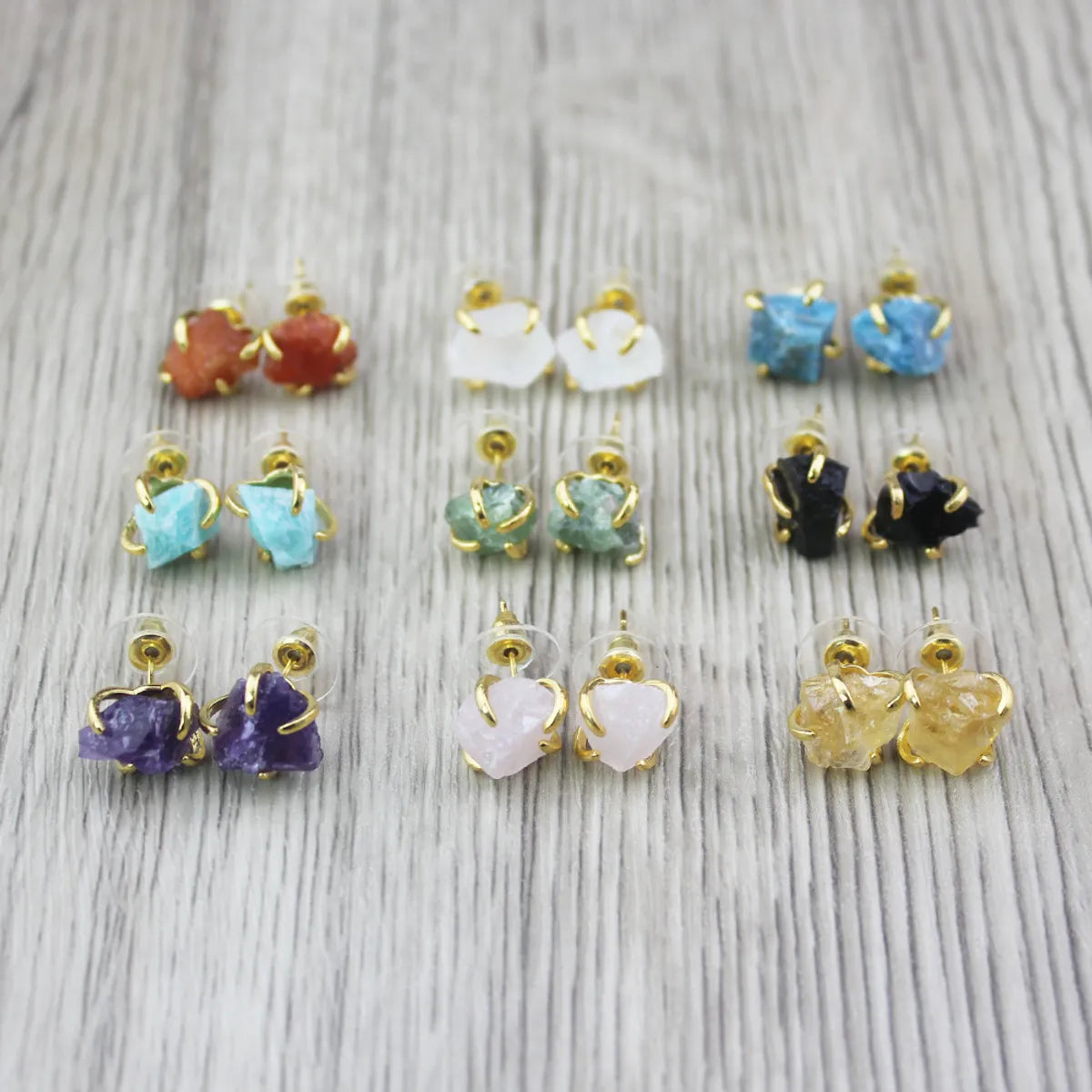 1 Pair Simple Style Irregular Inlay Gem Natural Stone Ear Studs