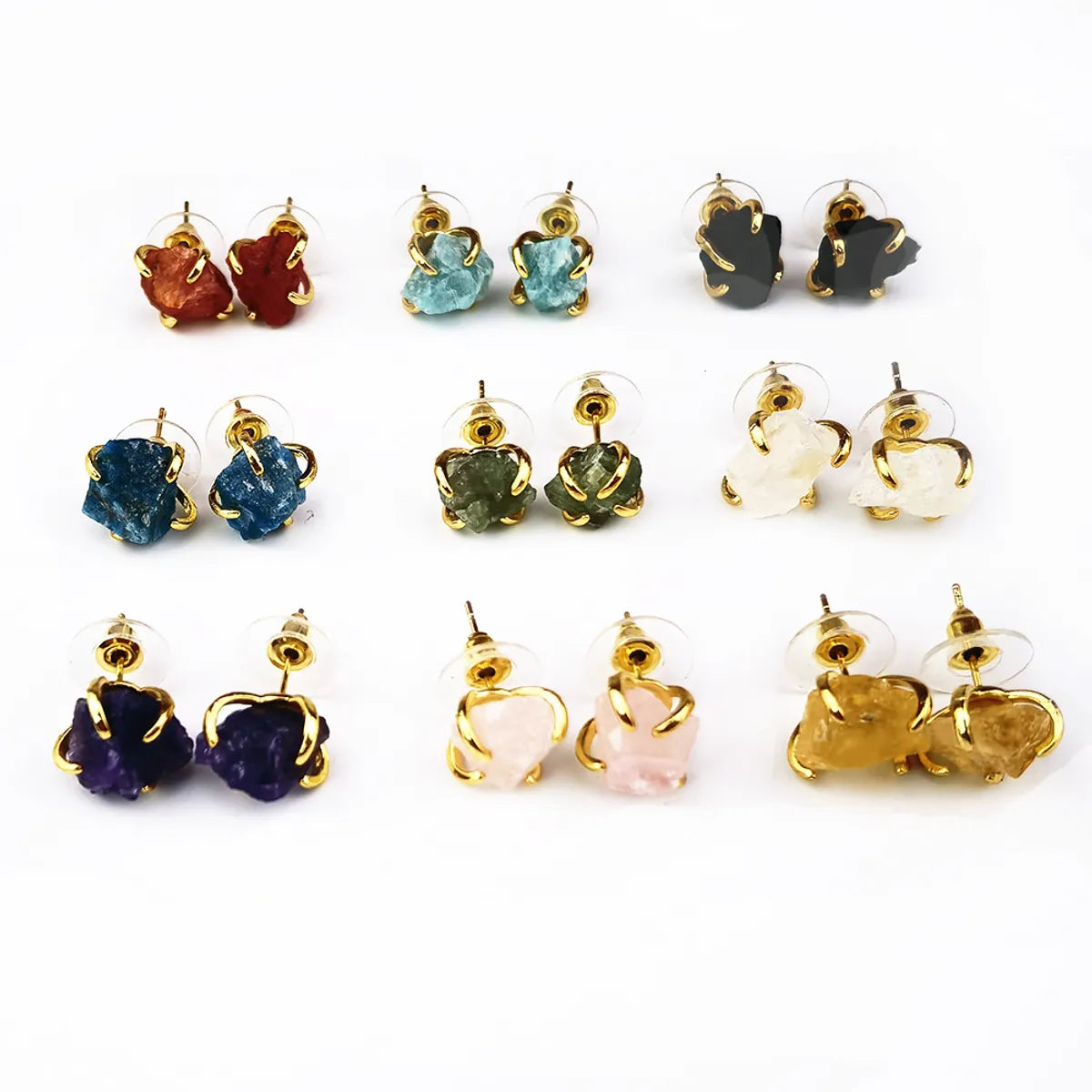 1 Pair Simple Style Irregular Inlay Gem Natural Stone Ear Studs