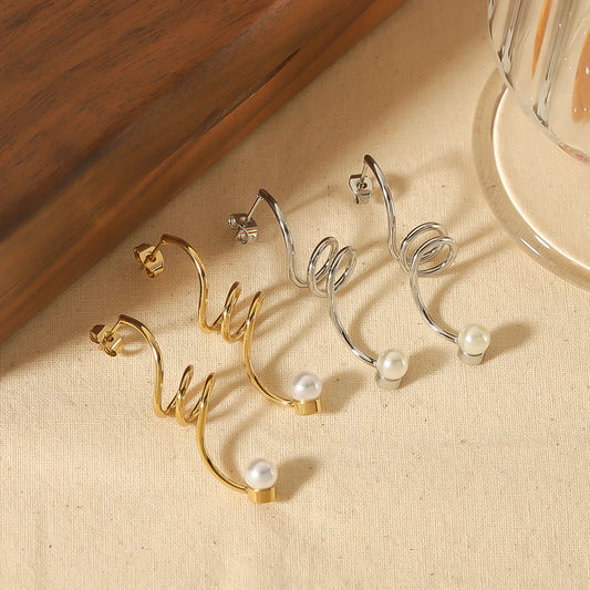 1 Pair Simple Style Irregular Polishing Plating Stainless Steel Artificial Pearls 18k Gold Plated Drop Earrings