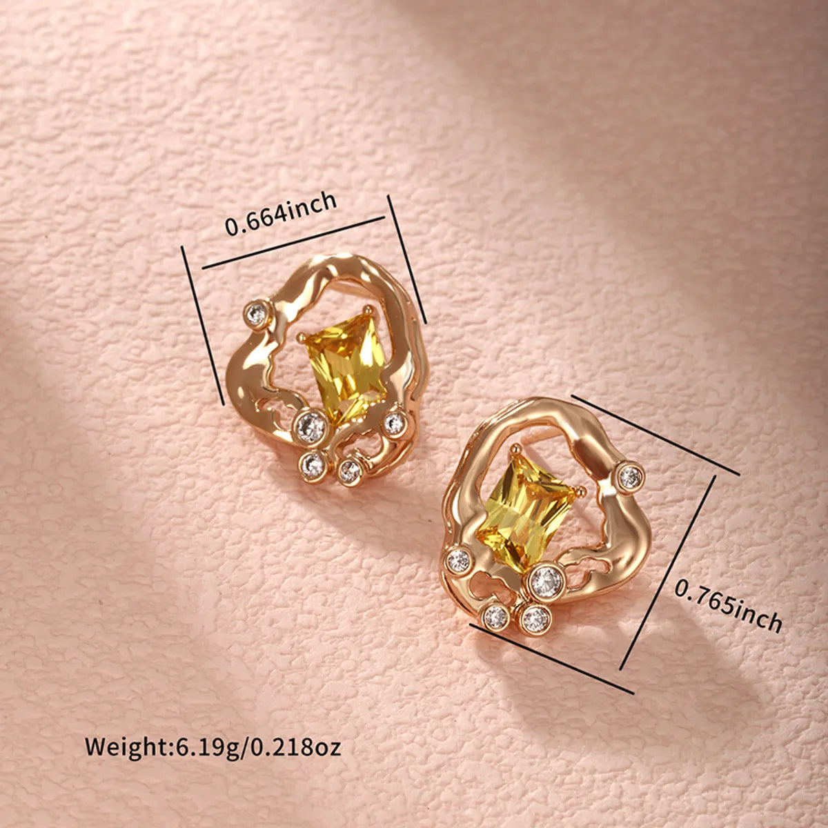 1 Pair Simple Style Irregular Rectangle Plating Hollow Out Inlay Alloy Copper Alloy Artificial Gemstones 18k Gold Plated Ear Studs