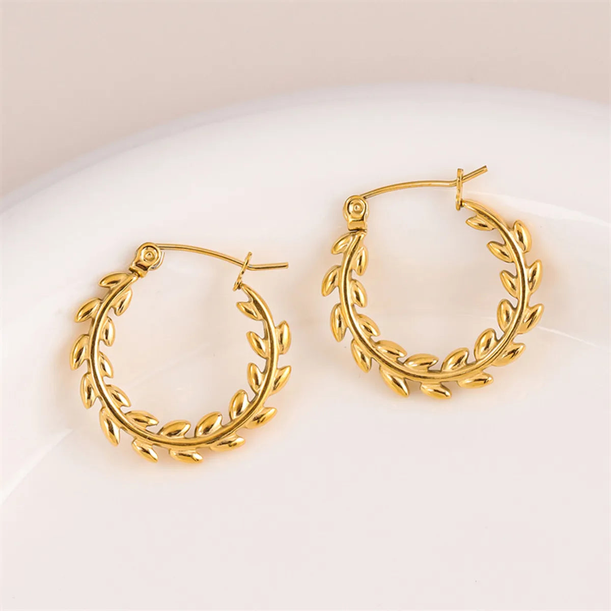 1 Pair Simple Style Irregular Round Leaves Plating Stainless Steel 18k Gold Plated Earrings