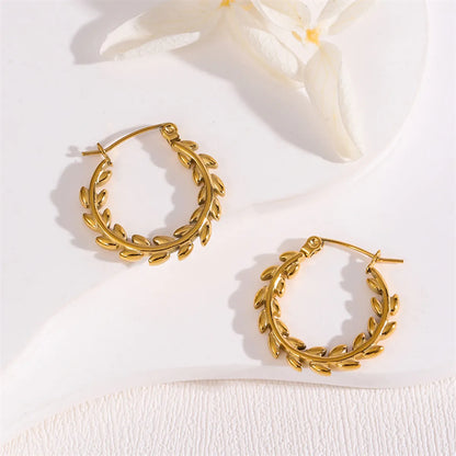 1 Pair Simple Style Irregular Round Leaves Plating Stainless Steel 18k Gold Plated Earrings