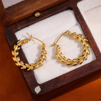 1 Pair Simple Style Irregular Round Leaves Plating Stainless Steel 18k Gold Plated Earrings