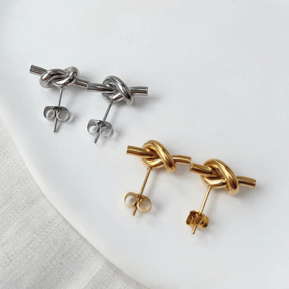 1 Pair Simple Style Knot Plating Titanium Steel Ear Studs