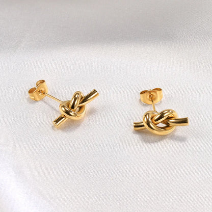 1 Pair Simple Style Knot Plating Titanium Steel Ear Studs