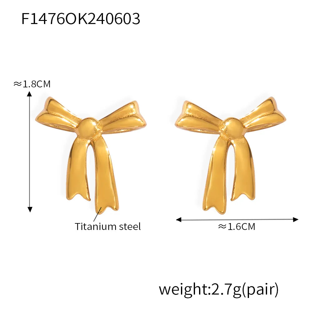 1 Pair Simple Style Korean Style Bow Knot Plating 304 Stainless Steel 18K Gold Plated Ear Studs