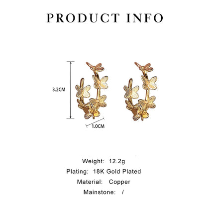 1 Pair Simple Style Korean Style C Shape Butterfly Copper 18K Gold Plated Ear Studs