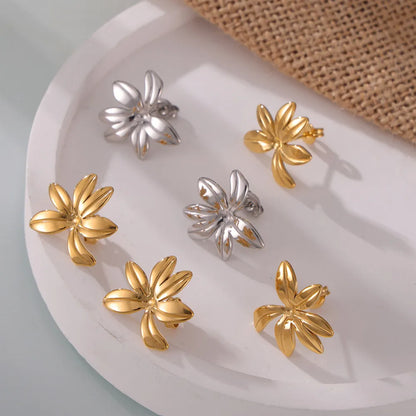 1 Pair Simple Style Korean Style Flower 304 Stainless Steel 18K Gold Plated Ear Studs