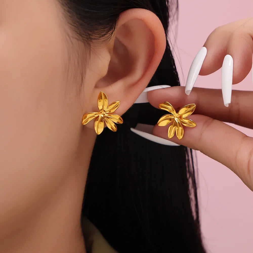 1 Pair Simple Style Korean Style Flower 304 Stainless Steel 18K Gold Plated Ear Studs