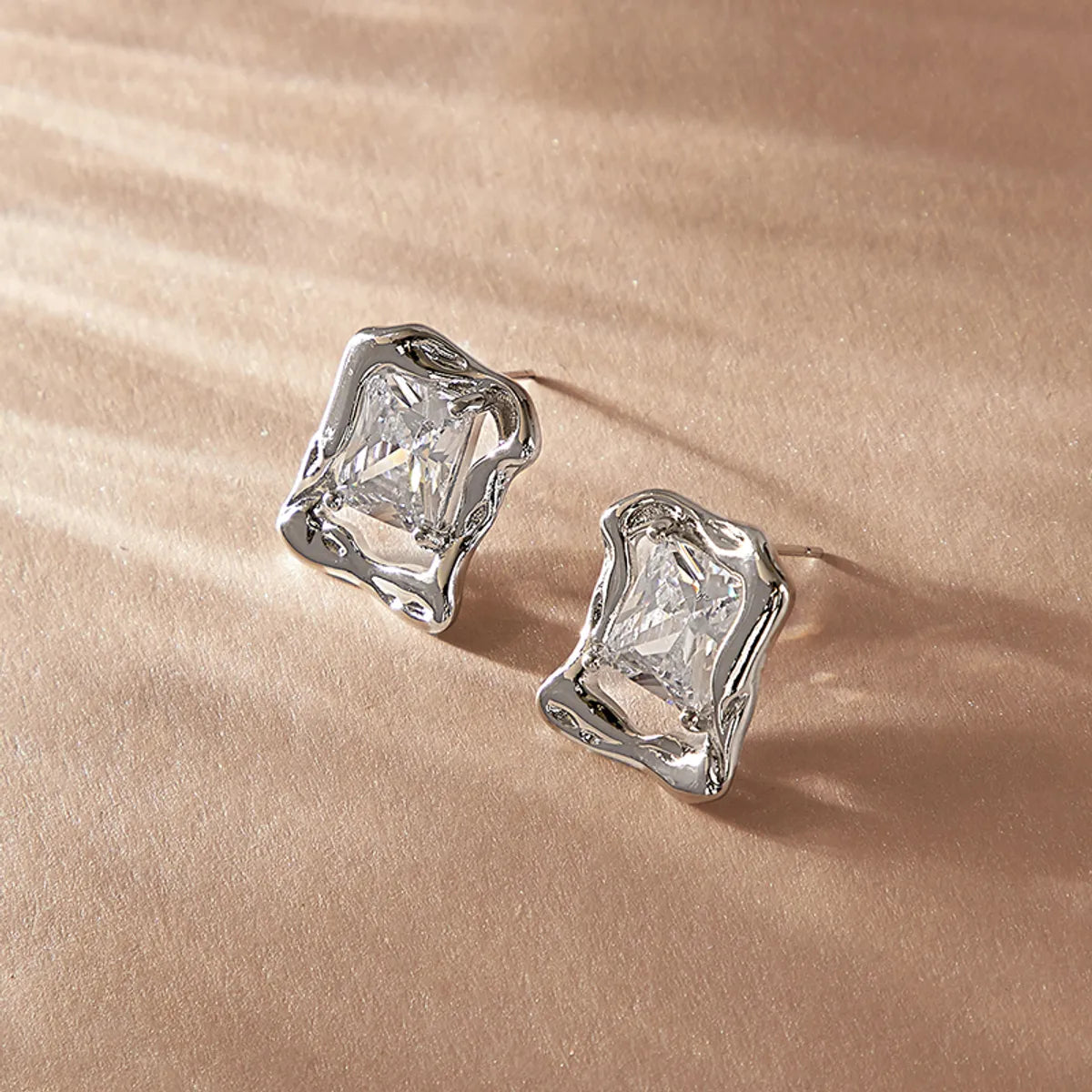 1 Pair Simple Style Korean Style Square Inlay Copper Zircon Ear Studs