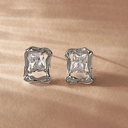 1 Pair Simple Style Korean Style Square Inlay Copper Zircon Ear Studs