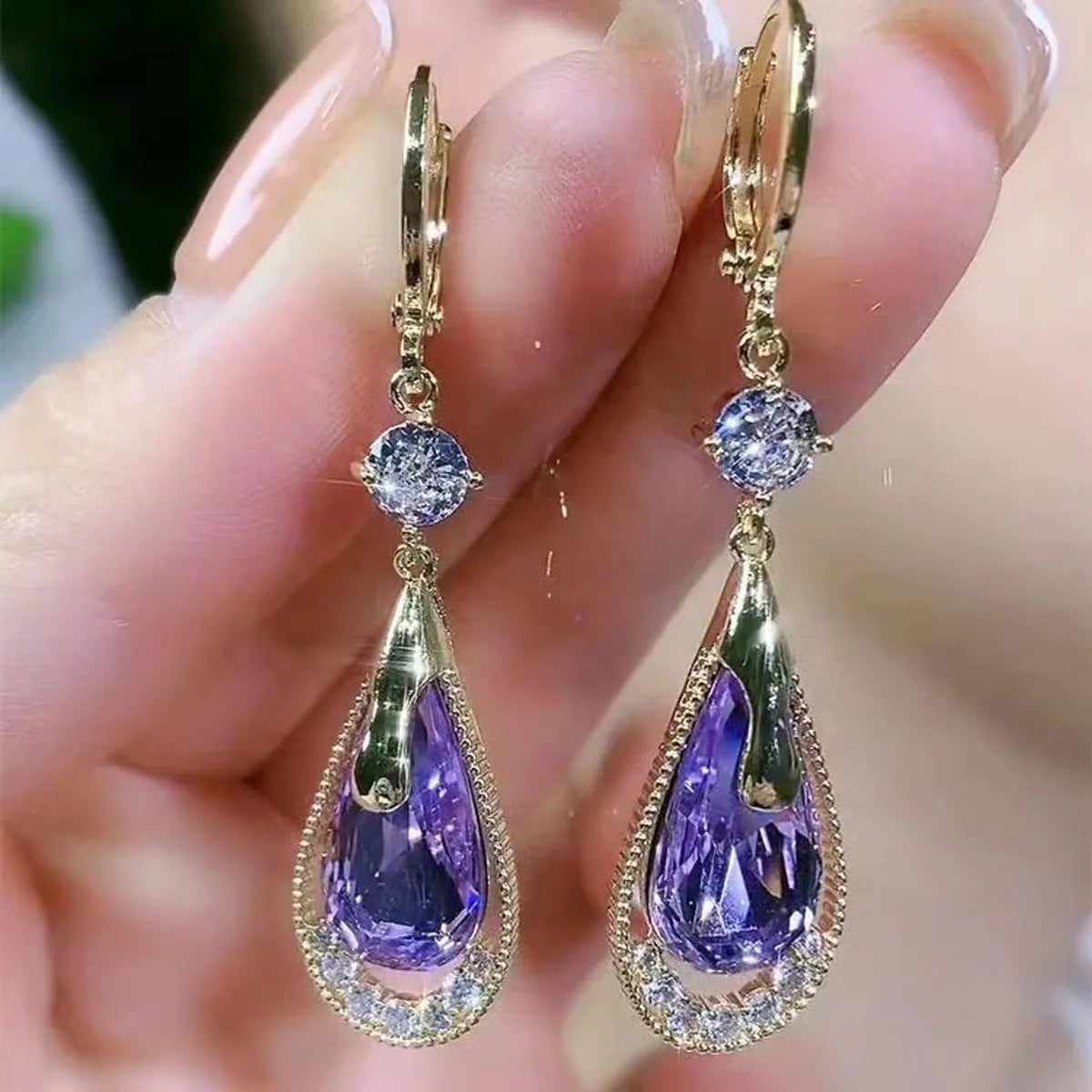 1 Pair Simple Style Korean Style Water Droplets Alloy Rhinestones Drop Earrings