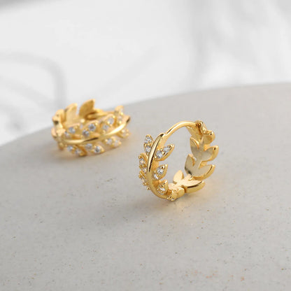 1 Pair Simple Style Leaf Brass Inlay Rhinestones Ear Studs