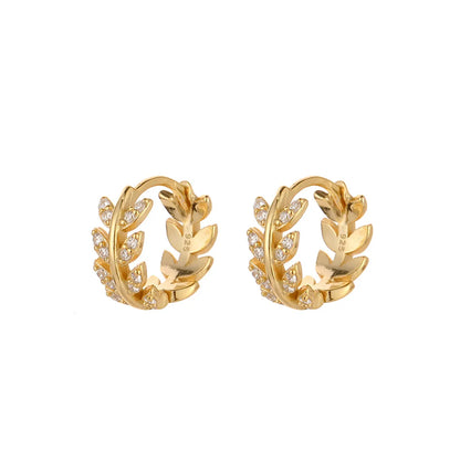 1 Pair Simple Style Leaf Brass Inlay Rhinestones Ear Studs