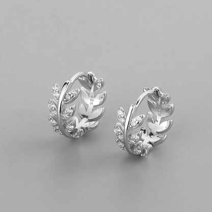 1 Pair Simple Style Leaf Brass Inlay Rhinestones Ear Studs