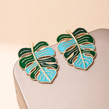 1 Pair Simple Style Leaf Enamel Alloy Zinc Ear Studs